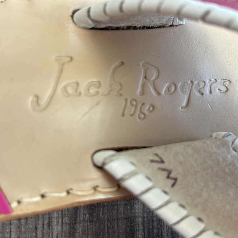 SOLD Jack Rogers Pink/Cream Navajo Leather Flat Sandals Whipstitch Barbiecore 7 - Picture 4 of 14